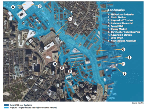 Map of Potential flooding in Boston